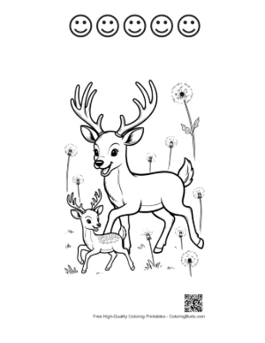 Thumbnail: Cute Buck with Antlers Coloring Sheet Printable and 5 Happy Face Outline