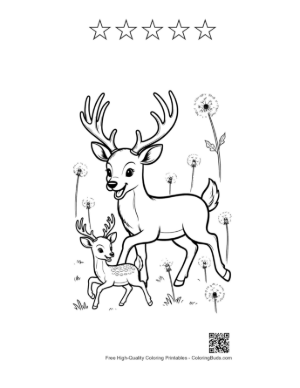 Thumbnail: Cute Buck with Antlers Coloring Sheet Printable and 5 Star Outline
