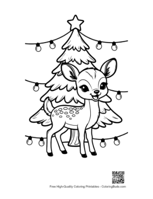 Thumbnail: Cute Deer Standing by a Tree with Christmas Lights Printable
