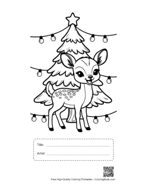 Thumbnail: Cute Deer Standing by a Tree with Christmas Lights Printable with Title and Artist Box