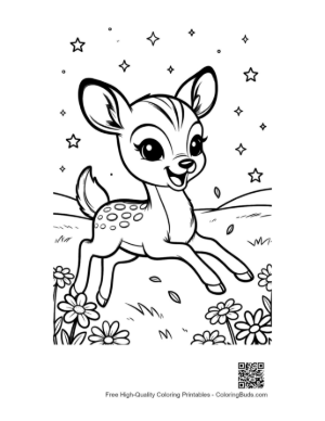 Thumbnail: Cute Fawn Exploring Nature Under a Starry Sky Printable