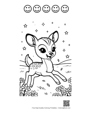 Thumbnail: Cute Fawn Exploring Nature Under a Starry Sky Printable and 5 Happy Face Outline