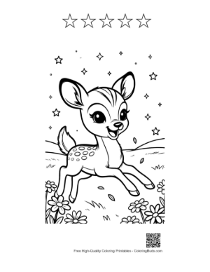 Thumbnail: Cute Fawn Exploring Nature Under a Starry Sky Printable and 5 Star Outline