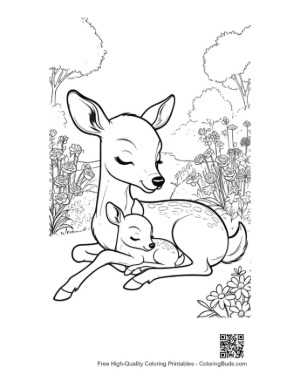 Thumbnail: Cute Fawn Sleeping Peacefully Near Its Mother Printable