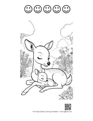 Thumbnail: Cute Fawn Sleeping Peacefully Near Its Mother Printable and 5 Happy Face Outline