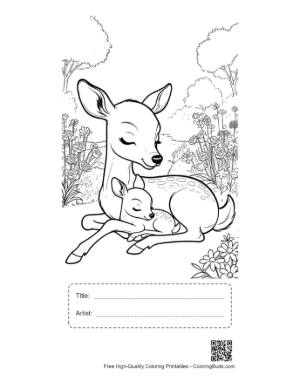 Thumbnail: Cute Fawn Sleeping Peacefully Near Its Mother Printable with Title and Artist Box