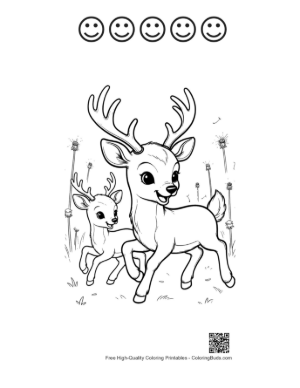 Thumbnail: Deer Family Featuring a Buck with Antlers and Fawn Printable and 5 Happy Face Outline