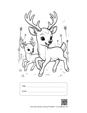 Thumbnail: Deer Family Featuring a Buck with Antlers and Fawn Printable with Title and Artist Box