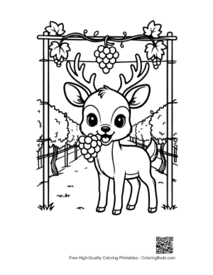 Thumbnail: Deer with Antlers Eating Grapes from a Garden Trellis Printable