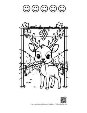 Thumbnail: Deer with Antlers Eating Grapes from a Garden Trellis Printable and 5 Happy Face Outline