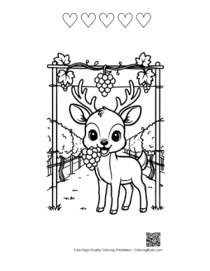 Thumbnail: Deer with Antlers Eating Grapes from a Garden Trellis Printable and 5 Heart Outline