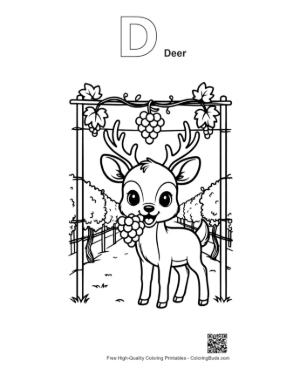 Thumbnail: Deer with Antlers Eating Grapes from a Garden Trellis Printable Outline Alphabet D Deer