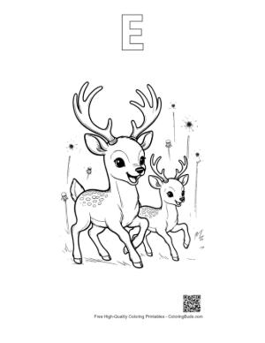 Thumbnail: Download Buck with Antlers for Kids Printable Outline Alphabet E