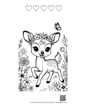 Thumbnail: Fawn Coloring Sheet Printable and 5 Heart Outline
