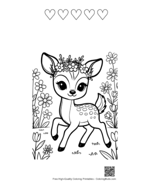 Thumbnail: Free Fawn Coloring Page Printable and 5 Heart Outline