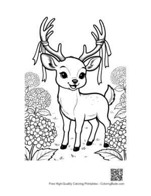 Thumbnail: Graceful Male Deer with Antlers in a Flower Meadow Printable