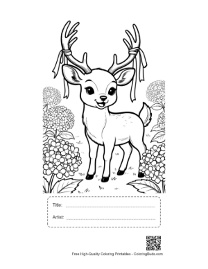 Thumbnail: Graceful Male Deer with Antlers in a Flower Meadow Printable with Title and Artist Box