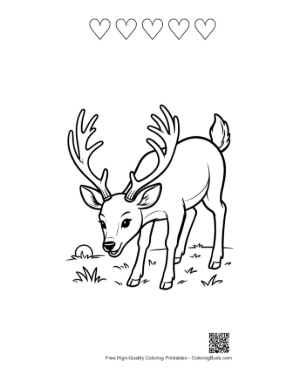 Thumbnail: Handsome Buck with Antlers Looking Back in the Woods Printable and 5 Heart Outline