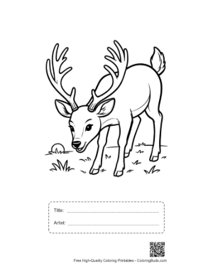 Thumbnail: Handsome Buck with Antlers Looking Back in the Woods Printable with Title and Artist Box