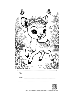 Thumbnail: Happy Fawn with Flowers and Fluttering Butterflies Printable with Title and Artist Box