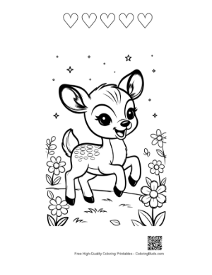 Thumbnail: Happy Little Fawn Jumping in a Grassy Field Printable and 5 Heart Outline