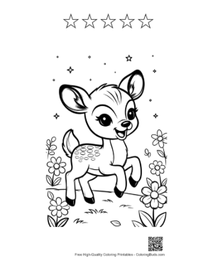 Thumbnail: Happy Little Fawn Jumping in a Grassy Field Printable and 5 Star Outline