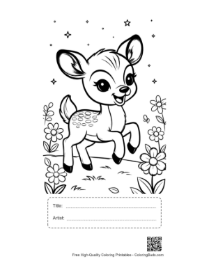 Thumbnail: Happy Little Fawn Jumping in a Grassy Field Printable with Title and Artist Box