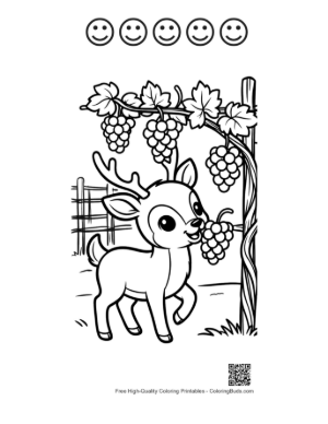 Thumbnail: Hungry Deer with Antlers Reaching for a Bunch of Grapes Printable and 5 Happy Face Outline