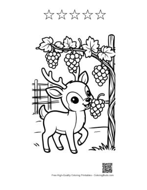 Thumbnail: Hungry Deer with Antlers Reaching for a Bunch of Grapes Printable and 5 Star Outline