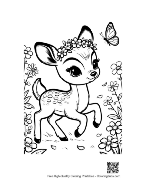 Thumbnail: Little Deer with Flower Crown and Butterfly Friend Printable