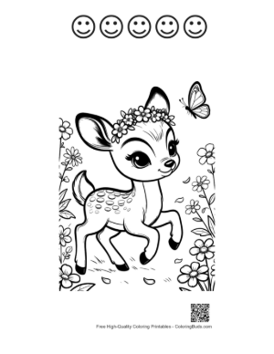 Thumbnail: Little Deer with Flower Crown and Butterfly Friend Printable and 5 Happy Face Outline