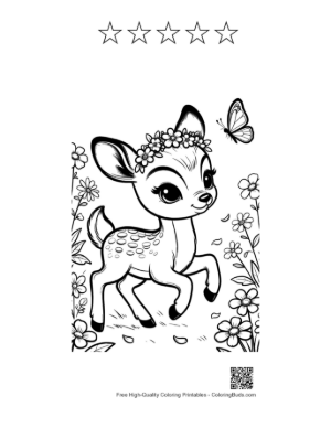 Thumbnail: Little Deer with Flower Crown and Butterfly Friend Printable and 5 Star Outline