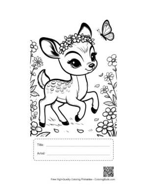 Thumbnail: Little Deer with Flower Crown and Butterfly Friend Printable with Title and Artist Box
