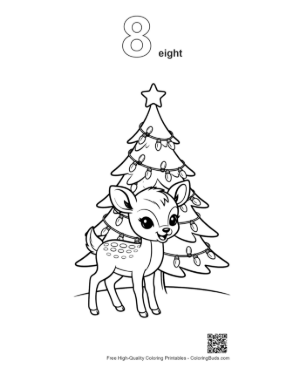 Thumbnail: Little Fawn Resting by a Snowy Christmas Tree Printable Outline Number 8