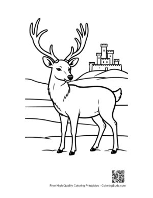 Thumbnail: Majestic Deer with Antlers and Mountain Fortress View Printable