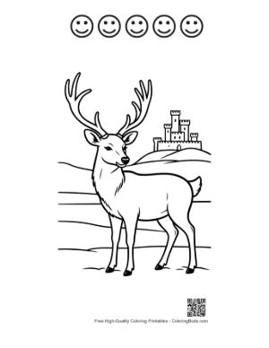 Thumbnail: Majestic Deer with Antlers and Mountain Fortress View Printable and 5 Happy Face Outline