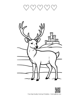 Thumbnail: Majestic Deer with Antlers and Mountain Fortress View Printable and 5 Heart Outline