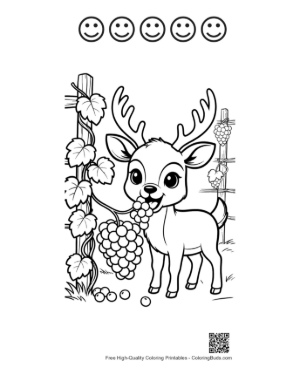 Thumbnail: Male Deer with Antlers Enjoying Grapes in a Garden Printable and 5 Happy Face Outline