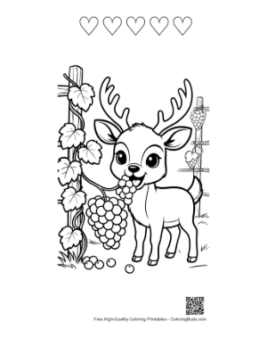 Thumbnail: Male Deer with Antlers Enjoying Grapes in a Garden Printable and 5 Heart Outline