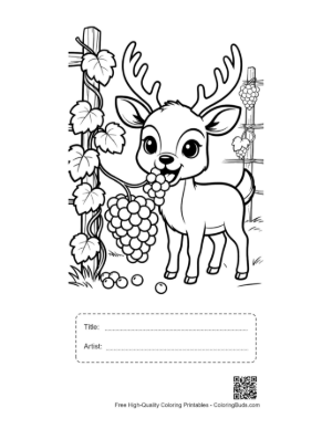 Thumbnail: Male Deer with Antlers Enjoying Grapes in a Garden Printable with Title and Artist Box