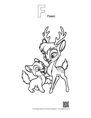 Thumbnail: Mother Deer and Fawn with Playful Fox Pup Printable Outline Alphabet F Fawn
