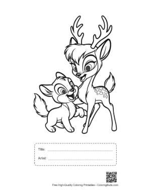 Thumbnail: Mother Deer and Fawn with Playful Fox Pup Printable with Title and Artist Box