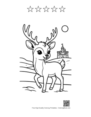 Thumbnail: Noble Deer with Antlers in a Landscape with a Castle Printable and 5 Star Outline