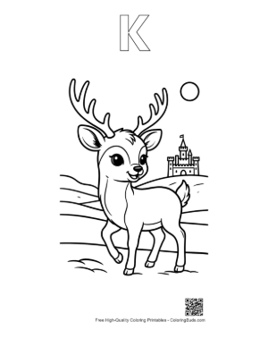 Thumbnail: Noble Deer with Antlers in a Landscape with a Castle Printable Outline Alphabet K