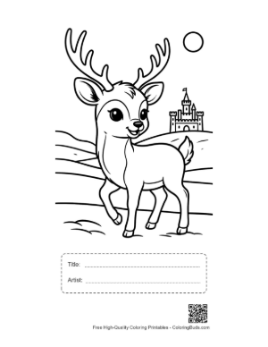 Thumbnail: Noble Deer with Antlers in a Landscape with a Castle Printable with Title and Artist Box
