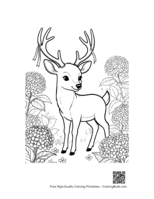 Thumbnail: Noble Deer with Antlers Standing by Thick Forest Bushes Printable