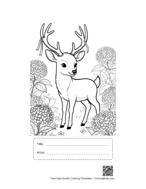Thumbnail: Noble Deer with Antlers Standing by Thick Forest Bushes Printable with Title and Artist Box