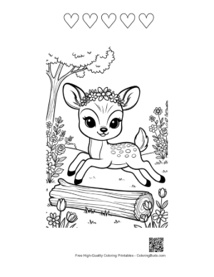 Thumbnail: Playful Fawn Balancing on a Mossy Tree Trunk Printable and 5 Heart Outline