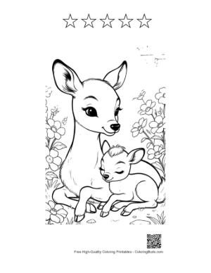 Thumbnail: Sweet Baby Deer and Doe Resting Together in a Meadow Printable and 5 Star Outline