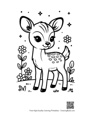 Thumbnail: Sweet Baby Fawn Looking Curious in a Flower Garden Printable